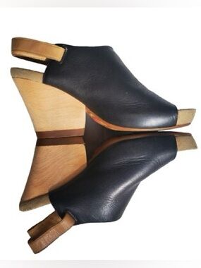 CAMPER Allegra Black Leather Open peep toe wedge sandal Size 38 (7-7.5)